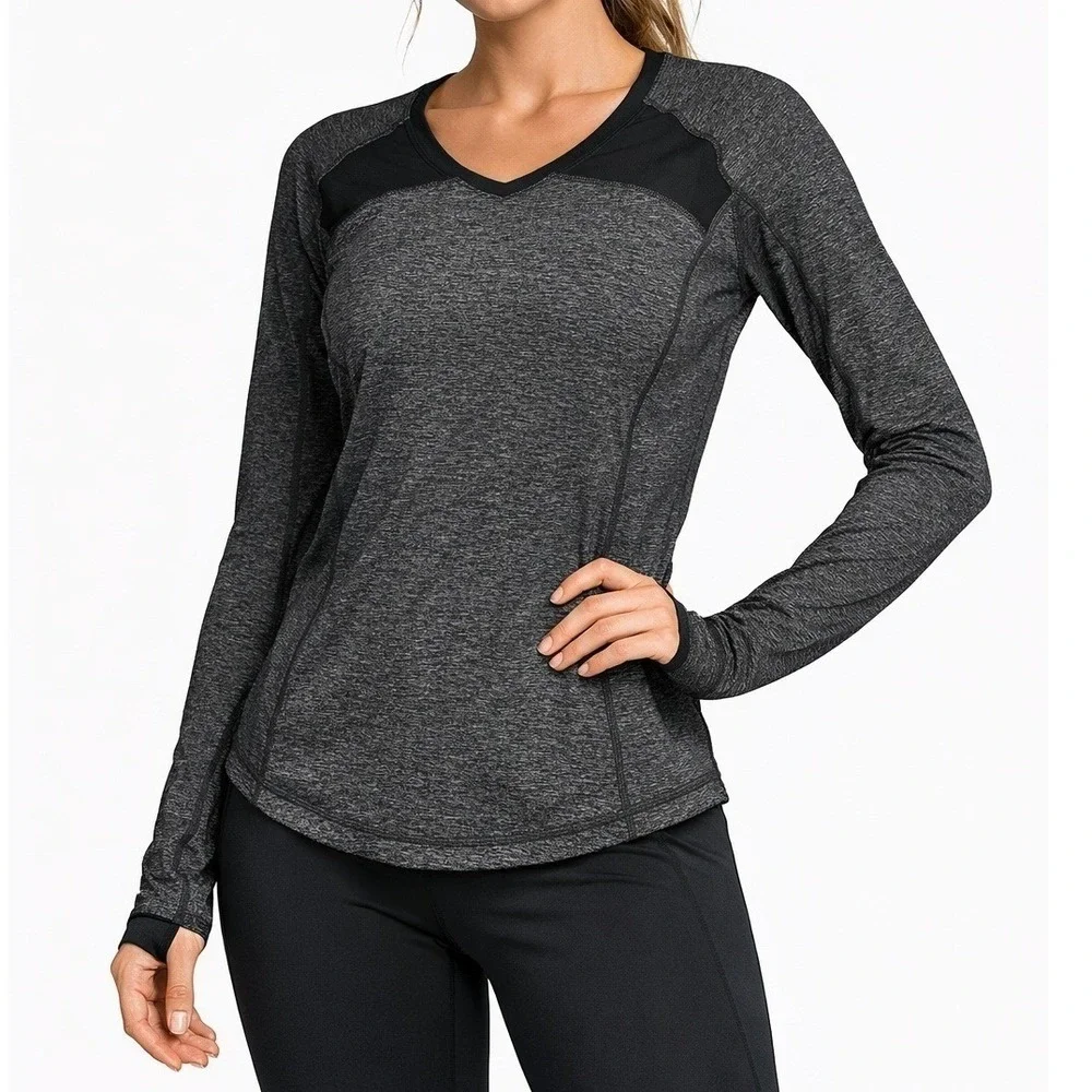 Lululemon Pace Pusher Top Women's 6 Heathered Black Mesh Long Sleeve Running
